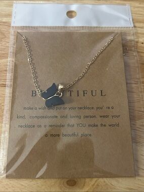 Gold Chain Necklace with Black Butterfly Pendant